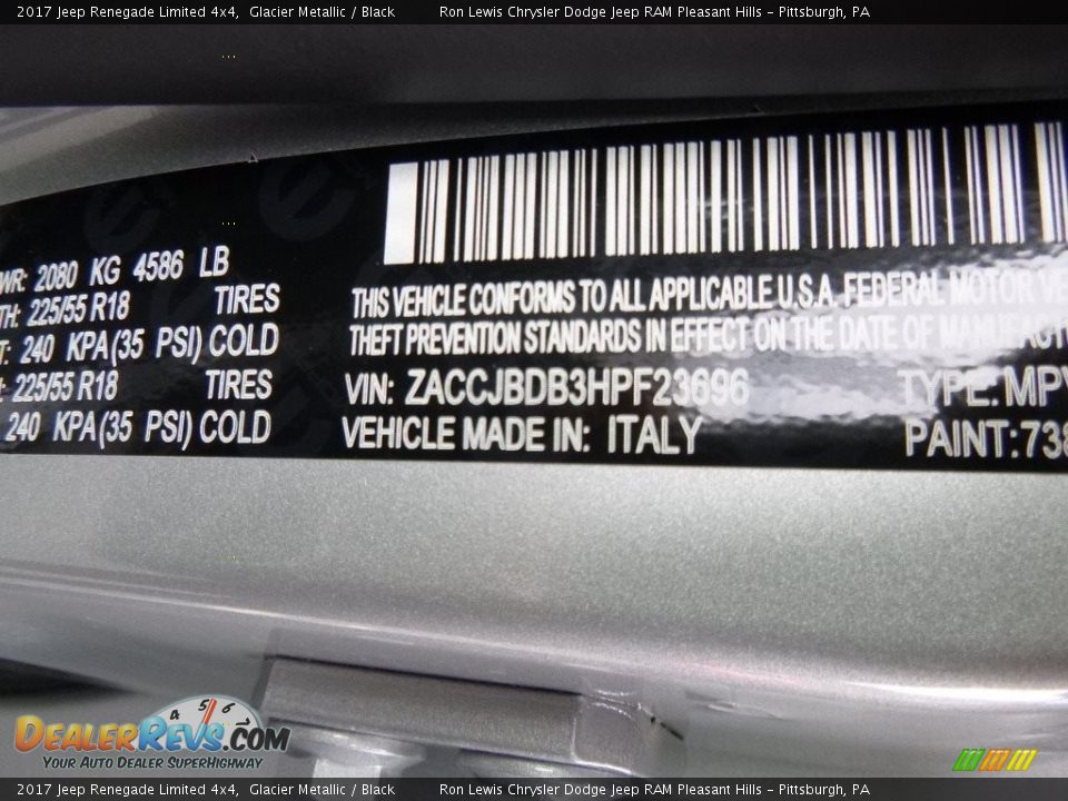 2017 Jeep Renegade Limited 4x4 Glacier Metallic / Black Photo #15