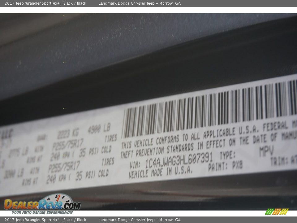 2017 Jeep Wrangler Sport 4x4 Black / Black Photo #8