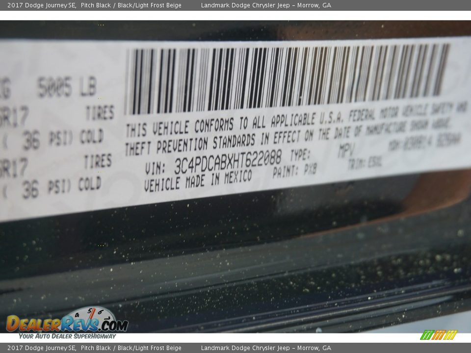 2017 Dodge Journey SE Pitch Black / Black/Light Frost Beige Photo #9