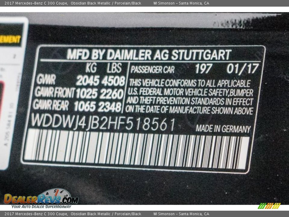 2017 Mercedes-Benz C 300 Coupe Obsidian Black Metallic / Porcelain/Black Photo #6