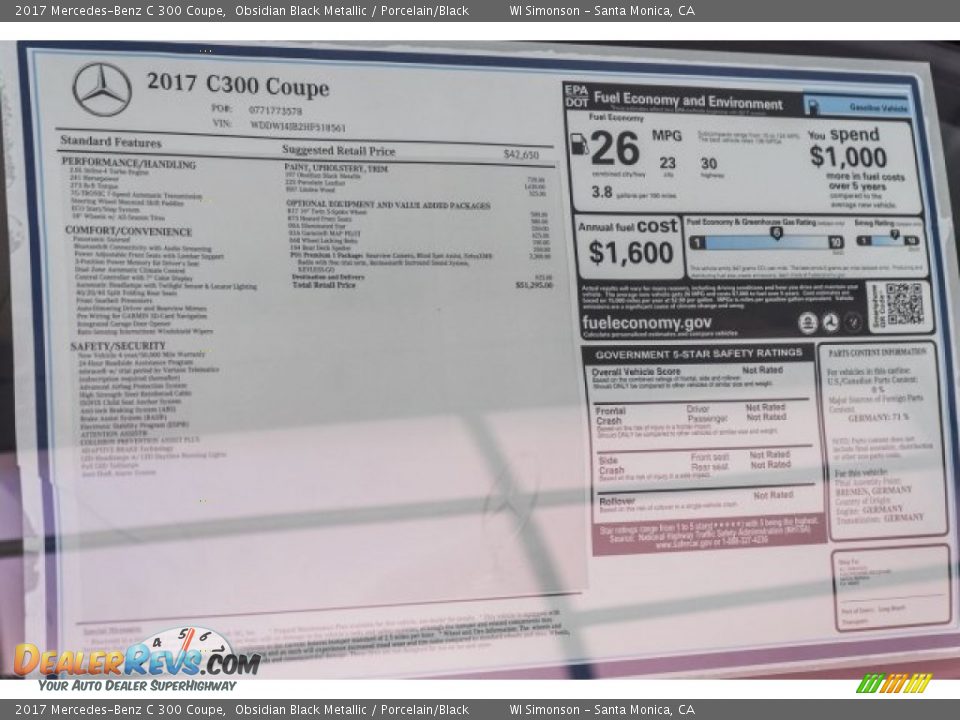 2017 Mercedes-Benz C 300 Coupe Obsidian Black Metallic / Porcelain/Black Photo #11