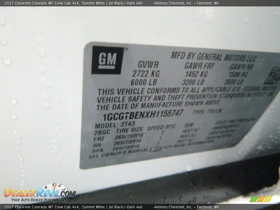 2017 Chevrolet Colorado WT Crew Cab 4x4 Summit White / Jet Black/­Dark Ash Photo #16