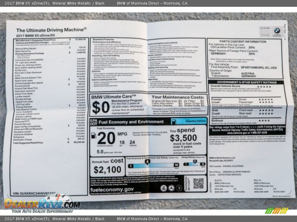 2017 BMW X5 xDrive35i Mineral White Metallic / Black Photo #10