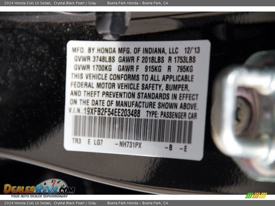 2014 Honda Civic LX Sedan Crystal Black Pearl / Gray Photo #29