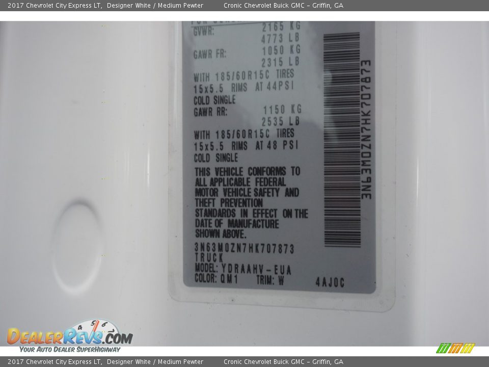 2017 Chevrolet City Express LT Designer White / Medium Pewter Photo #15