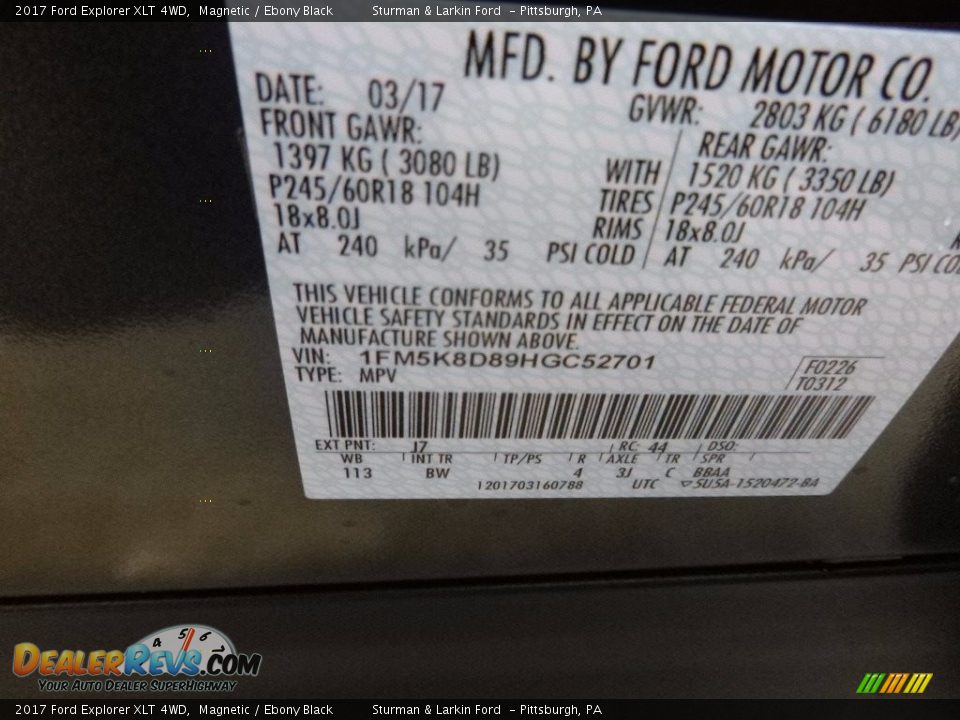 2017 Ford Explorer XLT 4WD Magnetic / Ebony Black Photo #11