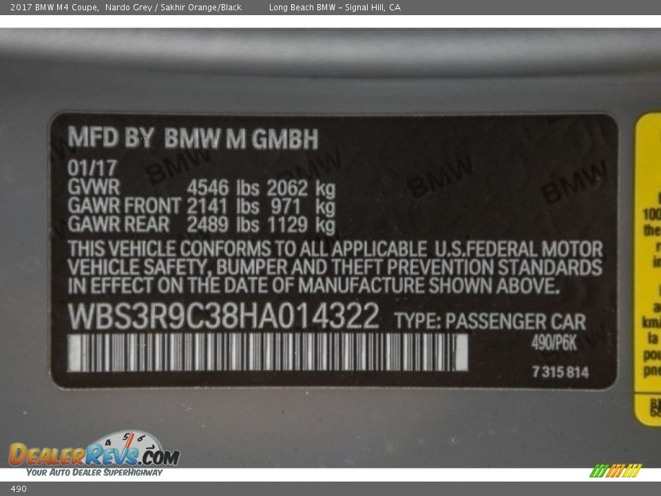 BMW Color Code 490 Nardo Grey