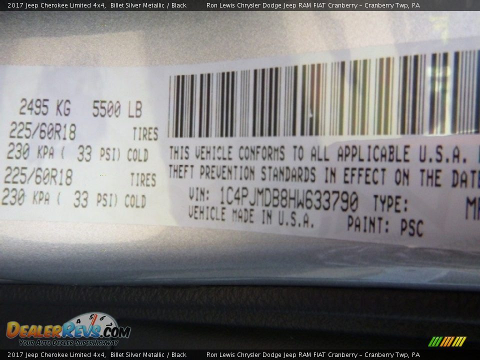 2017 Jeep Cherokee Limited 4x4 Billet Silver Metallic / Black Photo #16