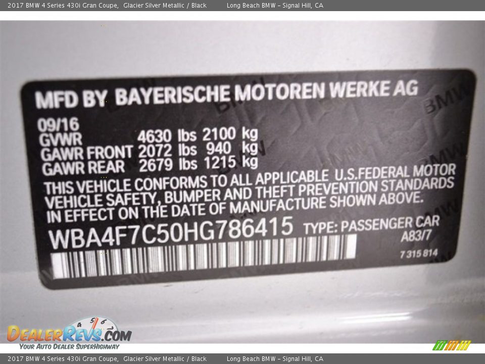 2017 BMW 4 Series 430i Gran Coupe Glacier Silver Metallic / Black Photo #15