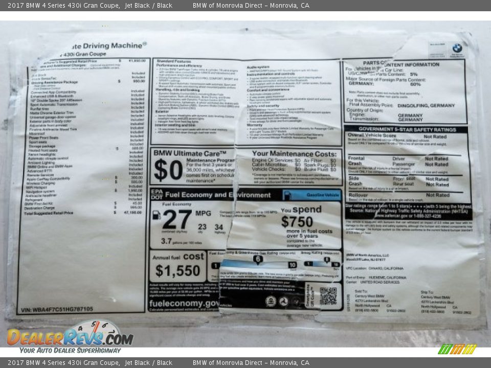 2017 BMW 4 Series 430i Gran Coupe Jet Black / Black Photo #9