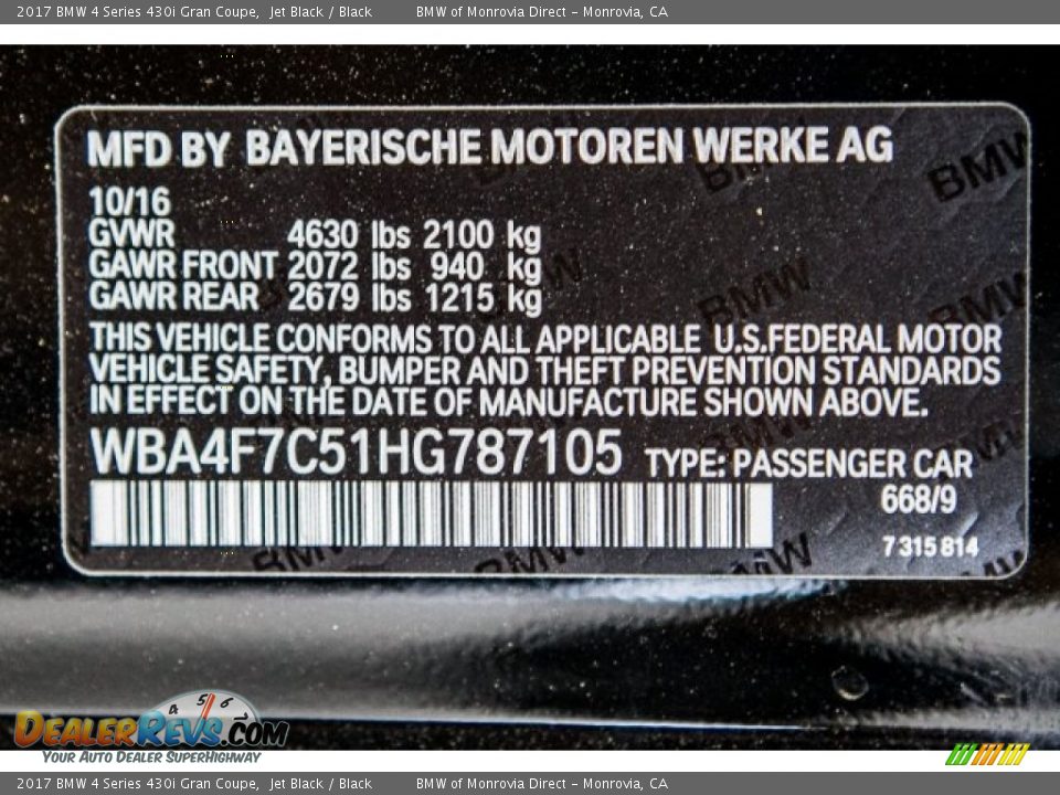 2017 BMW 4 Series 430i Gran Coupe Jet Black / Black Photo #10