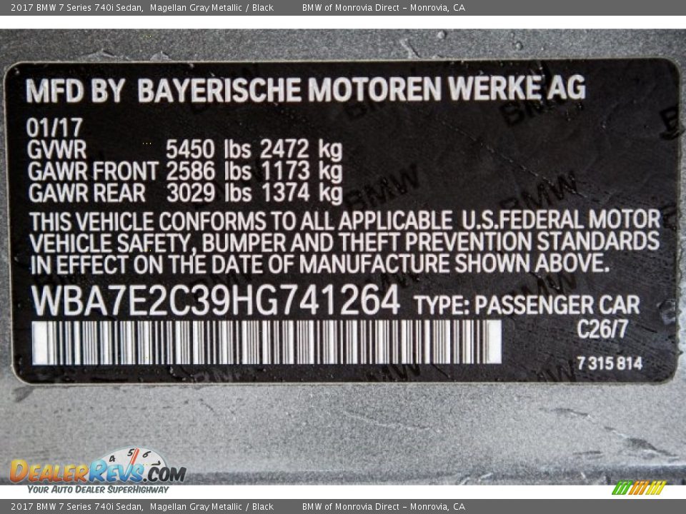 2017 BMW 7 Series 740i Sedan Magellan Gray Metallic / Black Photo #11