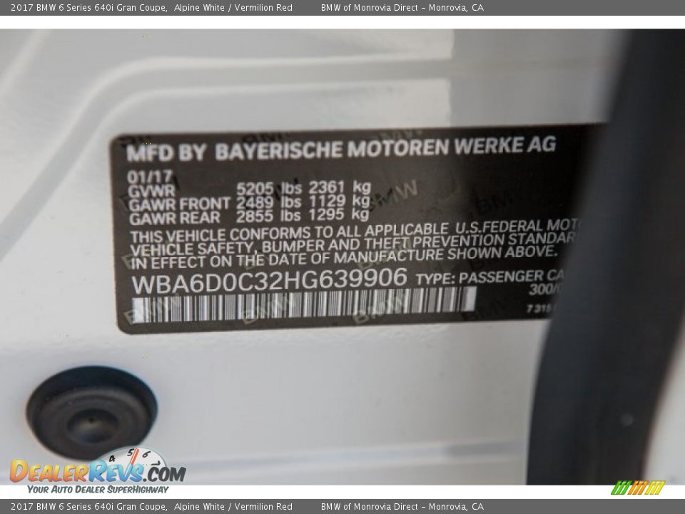 2017 BMW 6 Series 640i Gran Coupe Alpine White / Vermilion Red Photo #10