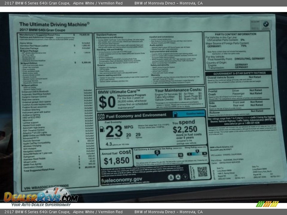 2017 BMW 6 Series 640i Gran Coupe Window Sticker Photo #11