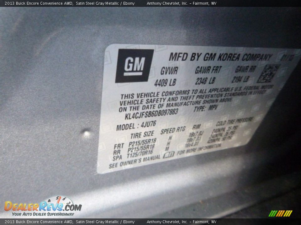 2013 Buick Encore Convenience AWD Satin Steel Gray Metallic / Ebony Photo #14