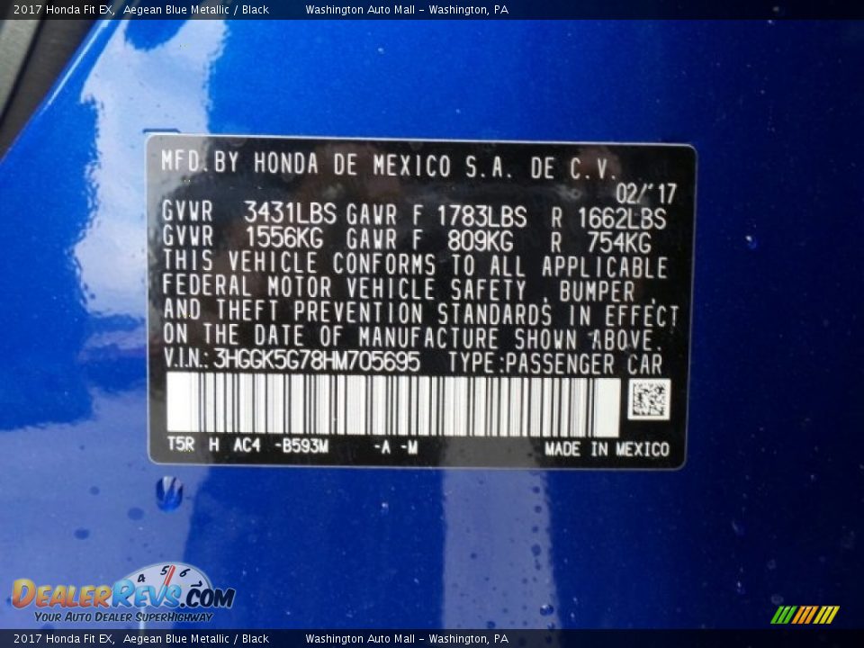 2017 Honda Fit EX Aegean Blue Metallic / Black Photo #8