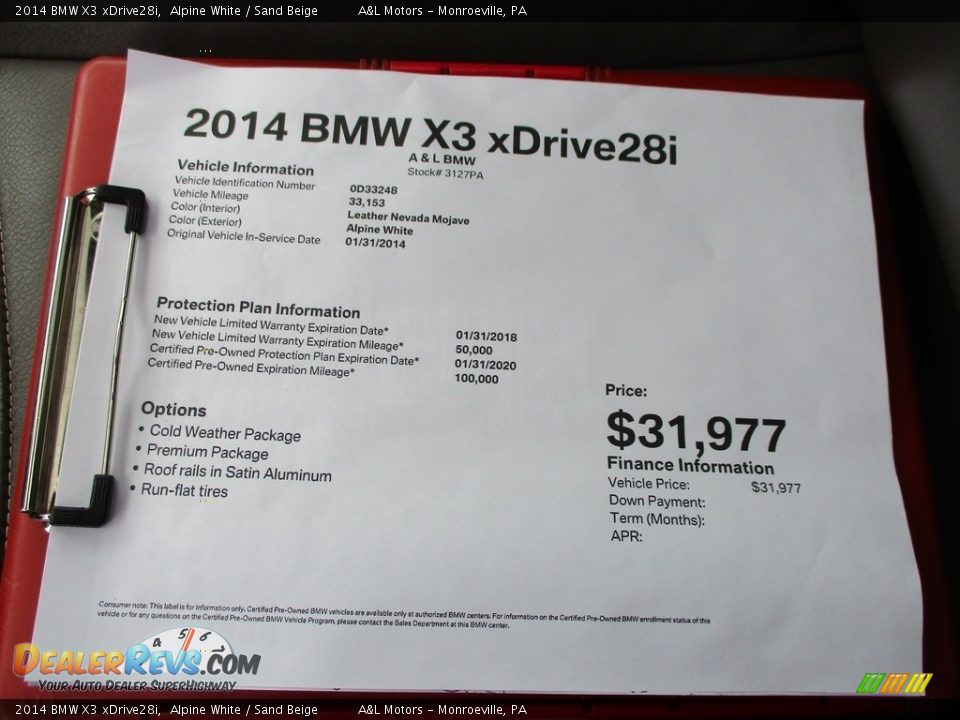 2014 BMW X3 xDrive28i Alpine White / Sand Beige Photo #12