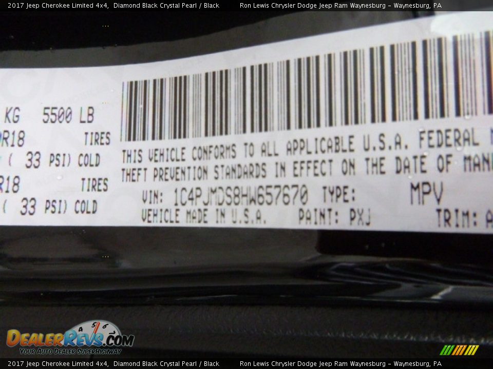 2017 Jeep Cherokee Limited 4x4 Diamond Black Crystal Pearl / Black Photo #16