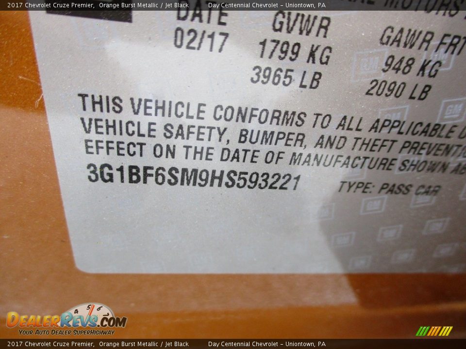 2017 Chevrolet Cruze Premier Orange Burst Metallic / Jet Black Photo #19