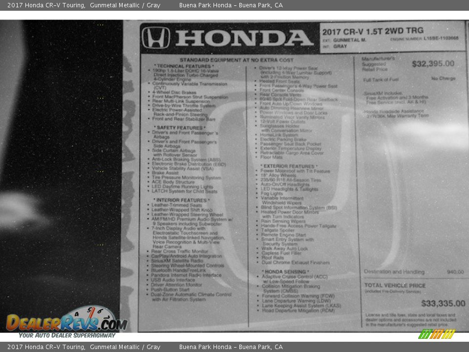 2017 Honda CR-V Touring Gunmetal Metallic / Gray Photo #18