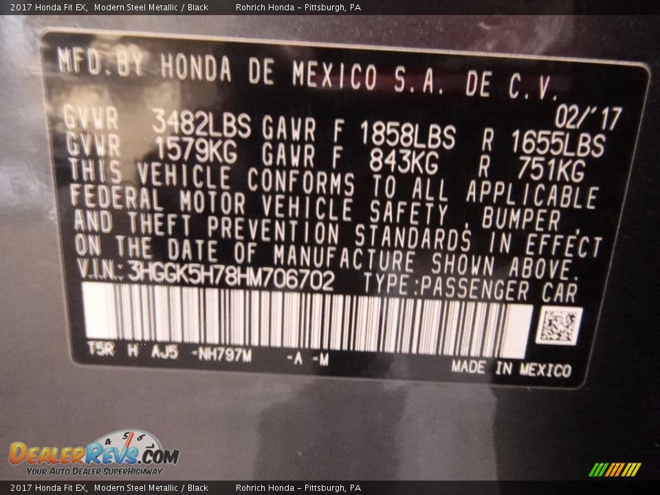 2017 Honda Fit EX Modern Steel Metallic / Black Photo #11