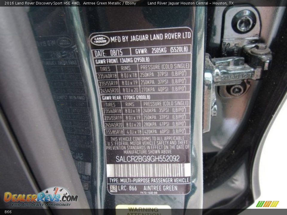 Land Rover Color Code 866 Aintree Green Metallic