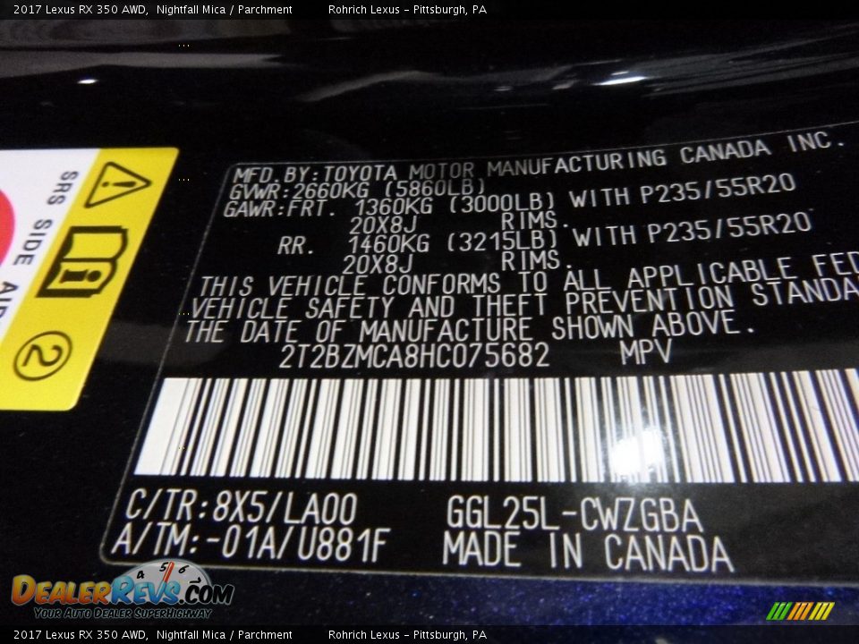 2017 Lexus RX 350 AWD Nightfall Mica / Parchment Photo #11