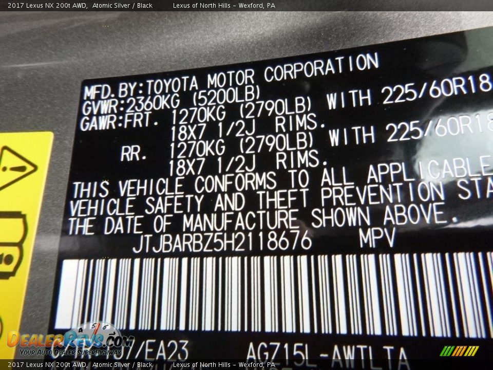 2017 Lexus NX 200t AWD Atomic Silver / Black Photo #12