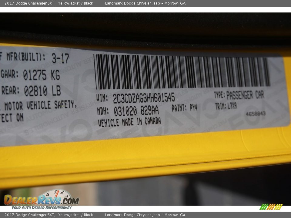 2017 Dodge Challenger SXT YellowJacket / Black Photo #7