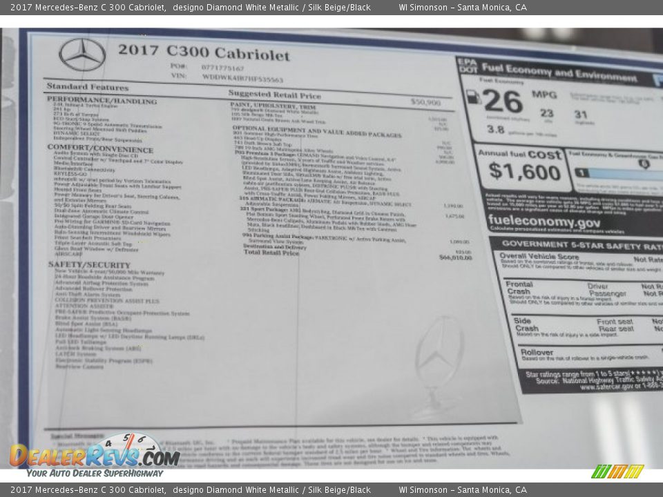 2017 Mercedes-Benz C 300 Cabriolet designo Diamond White Metallic / Silk Beige/Black Photo #11