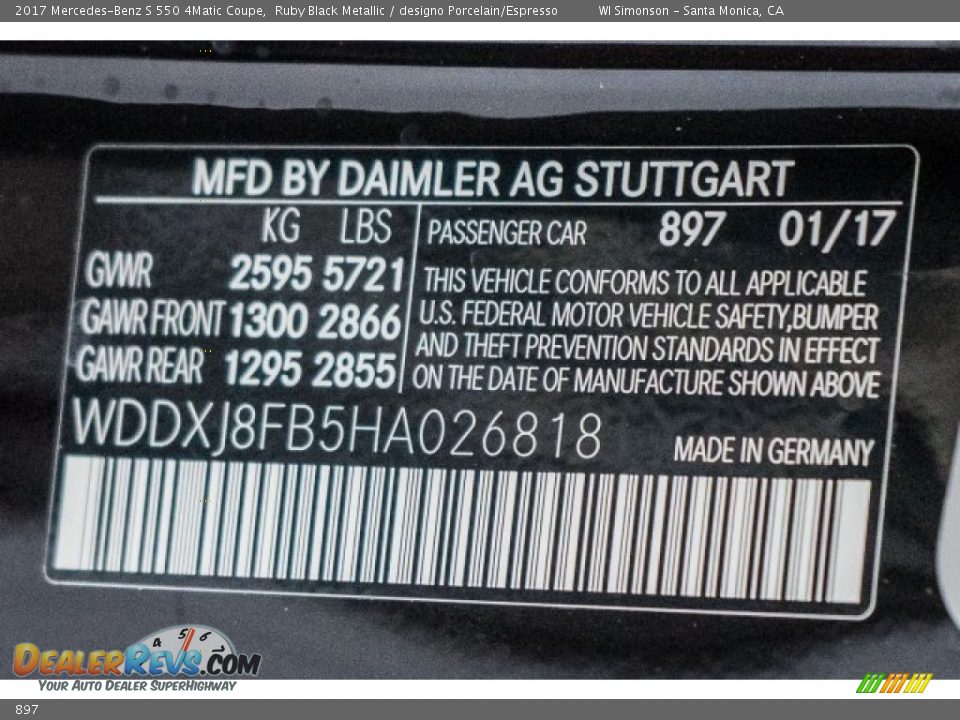 897 - 2017 Mercedes-Benz S