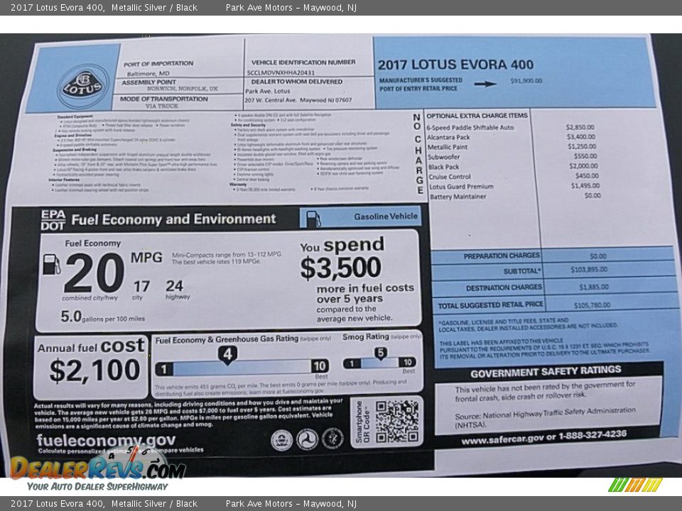 2017 Lotus Evora 400 Window Sticker Photo #29