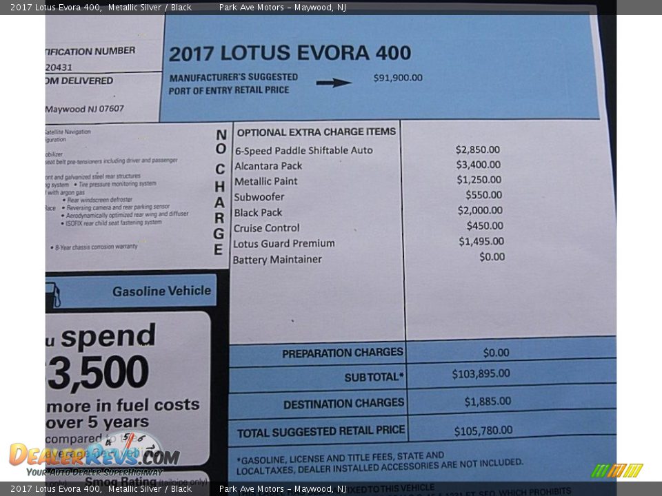 2017 Lotus Evora 400 Window Sticker Photo #30