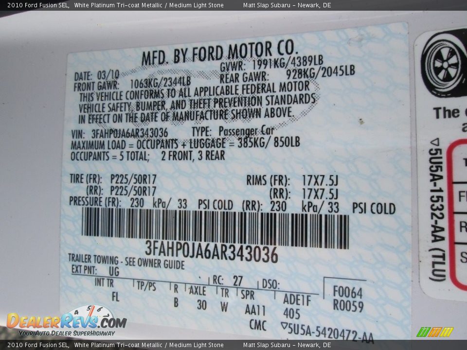 2010 Ford Fusion SEL White Platinum Tri-coat Metallic / Medium Light Stone Photo #30