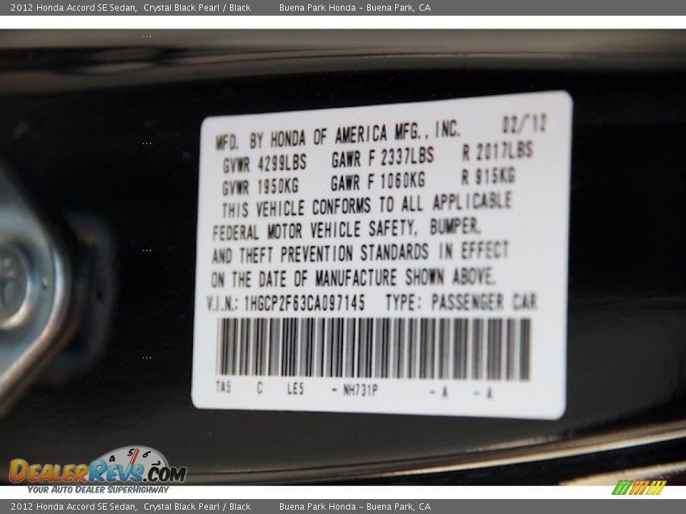 2012 Honda Accord SE Sedan Crystal Black Pearl / Black Photo #28