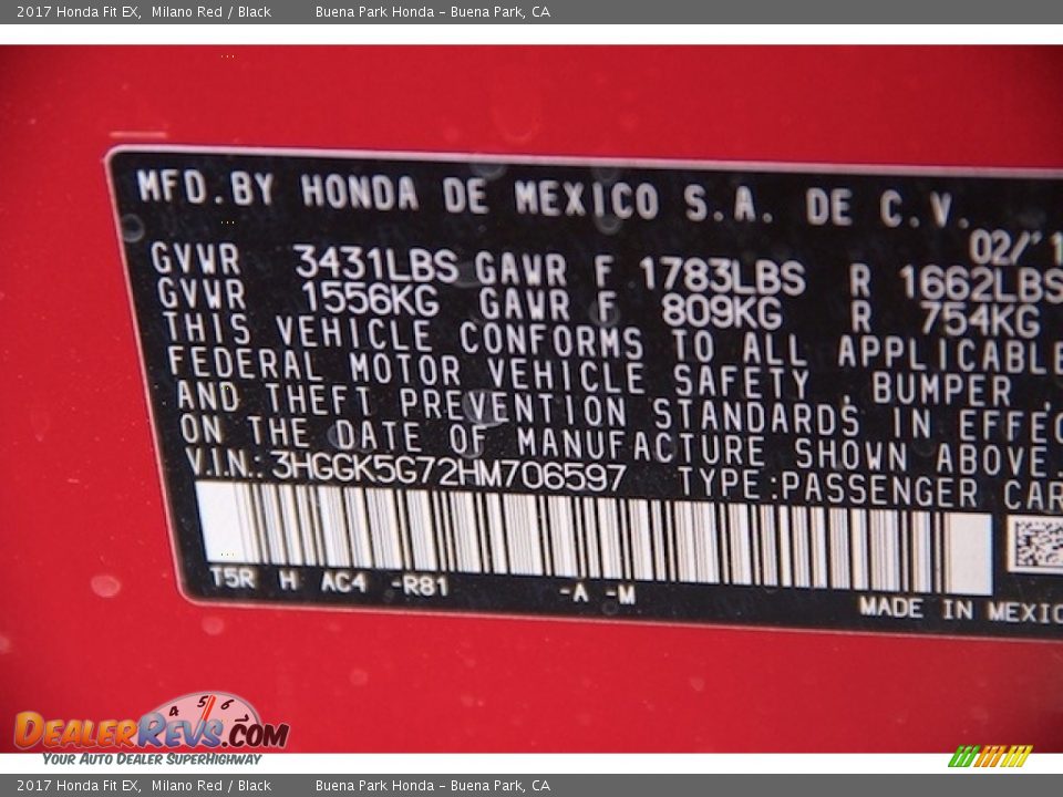 2017 Honda Fit EX Milano Red / Black Photo #20