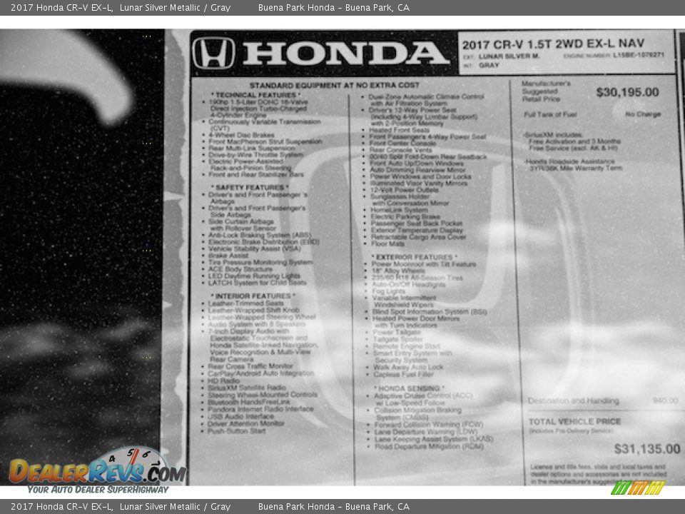 2017 Honda CR-V EX-L Lunar Silver Metallic / Gray Photo #17