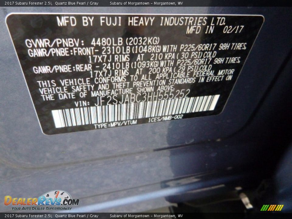 2017 Subaru Forester 2.5i Quartz Blue Pearl / Gray Photo #15