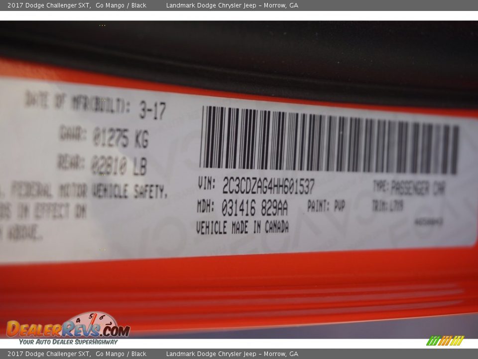 2017 Dodge Challenger SXT Go Mango / Black Photo #6