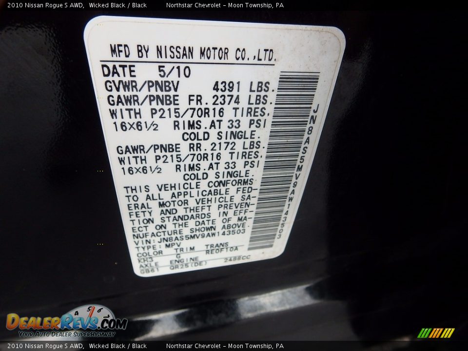 2010 Nissan Rogue S AWD Wicked Black / Black Photo #28