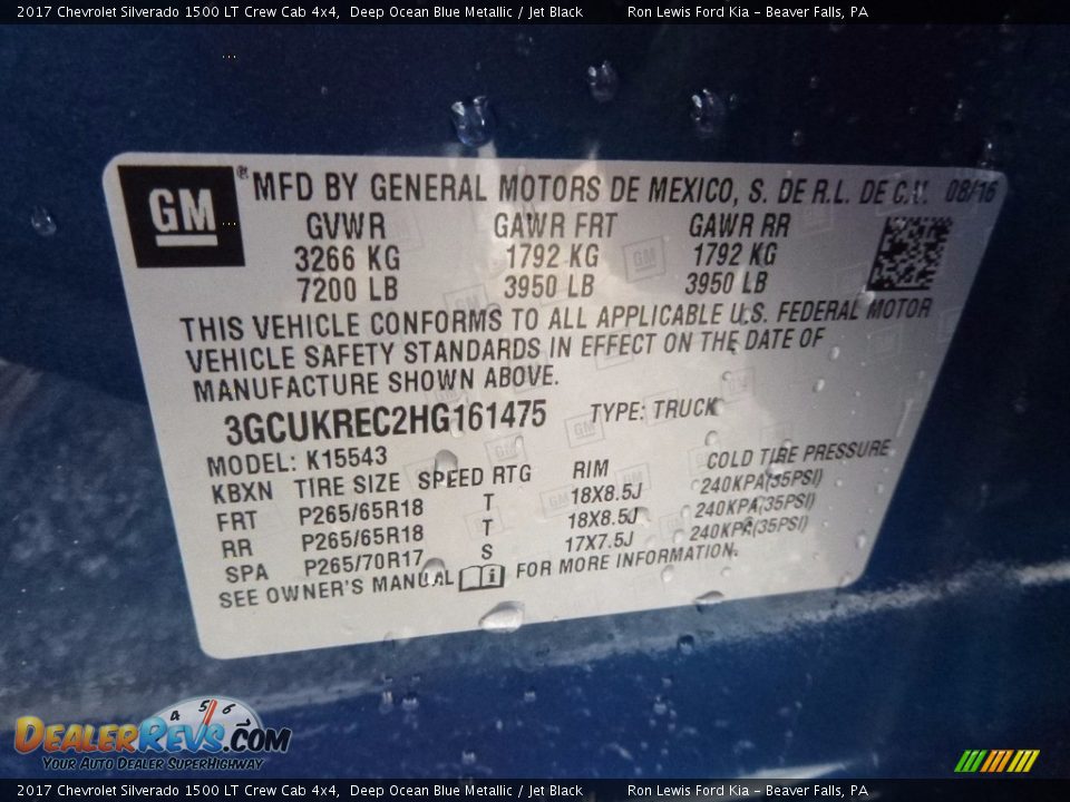 2017 Chevrolet Silverado 1500 LT Crew Cab 4x4 Deep Ocean Blue Metallic / Jet Black Photo #15