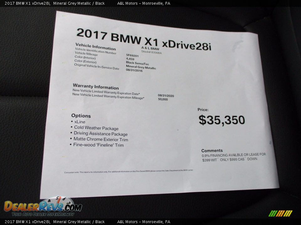 2017 BMW X1 xDrive28i Mineral Grey Metallic / Black Photo #12