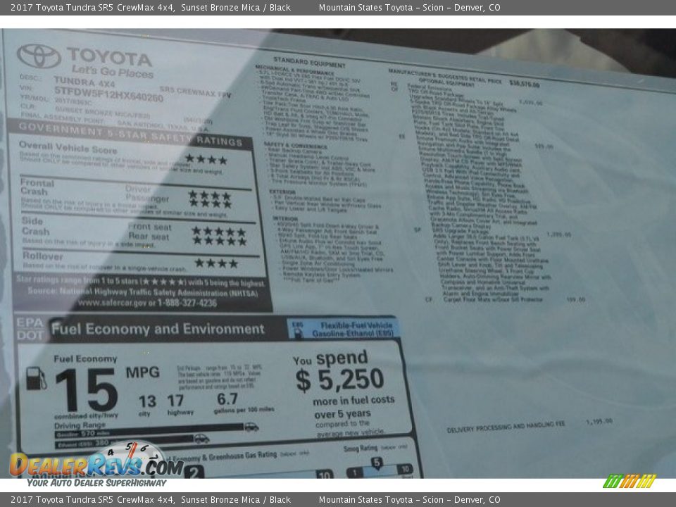 2017 Toyota Tundra SR5 CrewMax 4x4 Sunset Bronze Mica / Black Photo #10