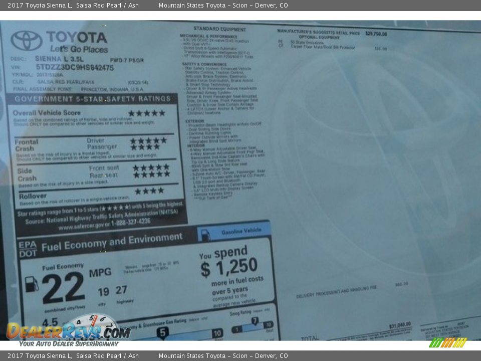 2017 Toyota Sienna L Salsa Red Pearl / Ash Photo #11