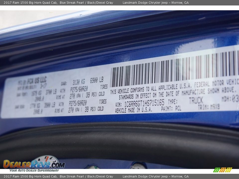 2017 Ram 1500 Big Horn Quad Cab Blue Streak Pearl / Black/Diesel Gray Photo #10