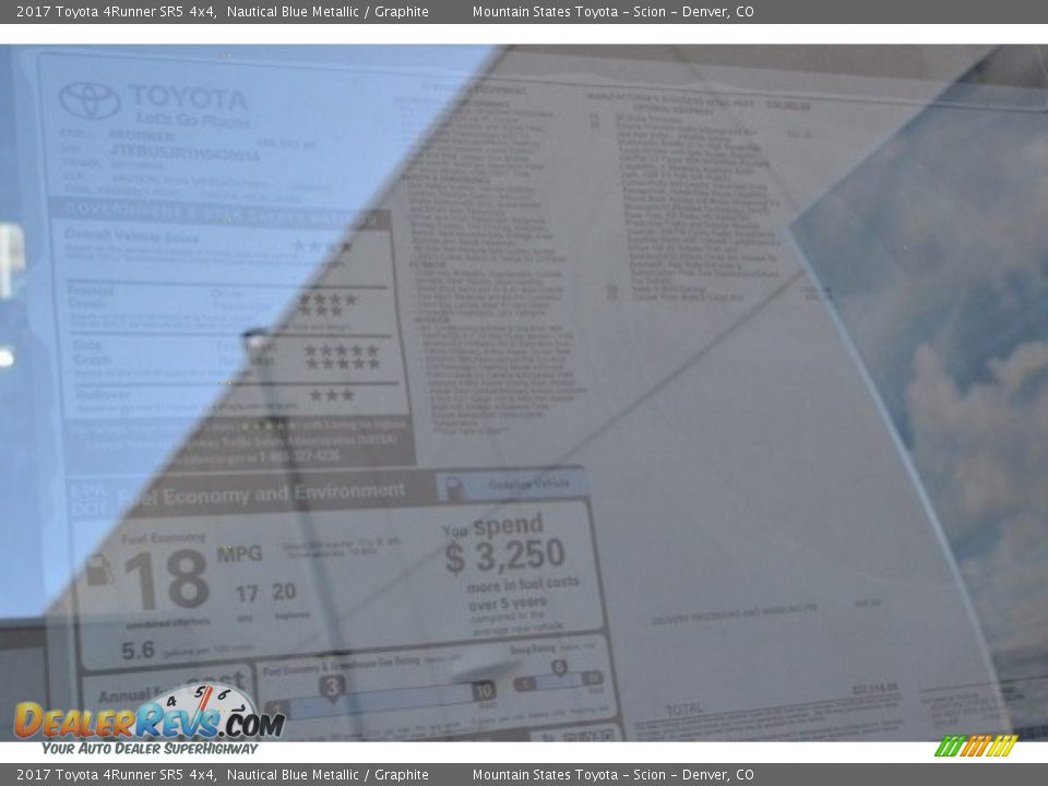 2017 Toyota 4Runner SR5 4x4 Nautical Blue Metallic / Graphite Photo #10