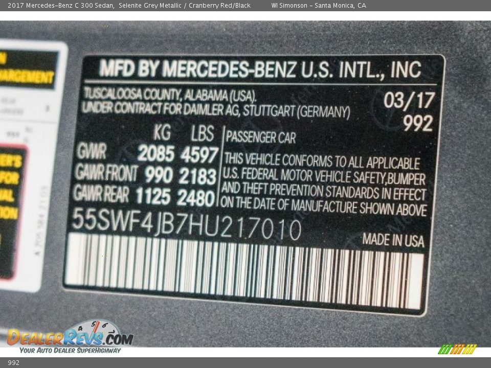 Mercedes-Benz Color Code 992 Selenite Grey Metallic
