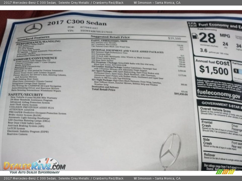 2017 Mercedes-Benz C 300 Sedan Window Sticker Photo #11