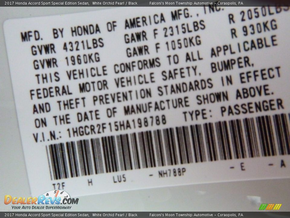 2017 Honda Accord Sport Special Edition Sedan White Orchid Pearl / Black Photo #14