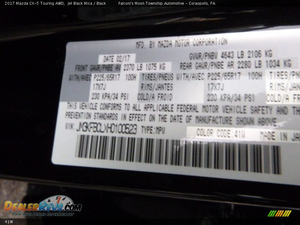 Mazda Color Code 41W Jet Black Mica